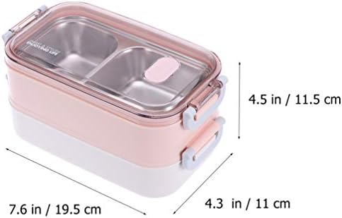 Hemoton Bento lancheira Double Camadas de Aço Anterior Recipientes de Fivelas Buckles Caixas de Contêiner de Luncos à prova de vazamento 1600ml Rosa