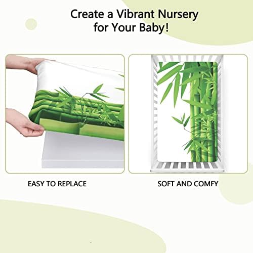 Mini folhas de berço com temas de bambu, lençóis de berço portáteis folhas de colchão de criança macia para menino ou berçário de meninos ou meninas, 24 “x38“, verde branco