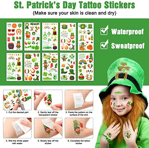 288 PCs ST PATRICKS Os acessórios do dia incluem colares verdes de shamrock Green e ouro Bigode Tattoo Stickers Obrigado Tags Tags