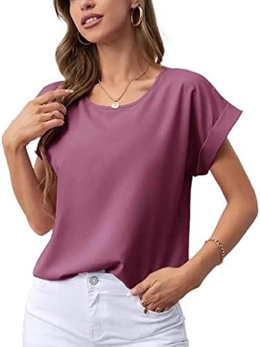 Uqrzau feminino camisetas de cor sólidas punhos laminados mangas de camiseta curta camisetas camisetas de camiseta tshirts