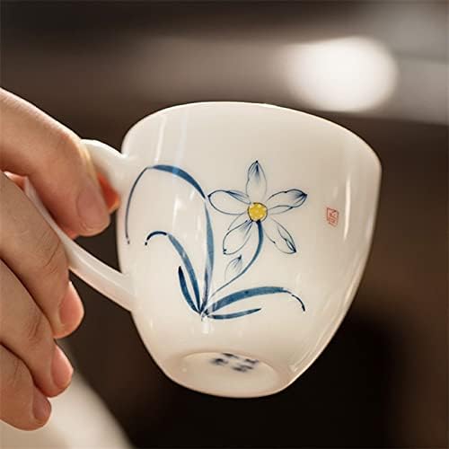Dodouna Cerâmica pintada à mão Lótus Copa de chá mestre com alça de porcelana branca de porcelana