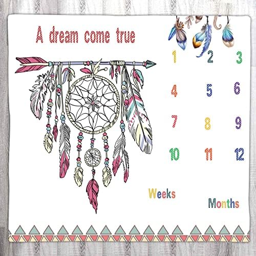 Lylycty Monthly Baby Milestone Girl, Boho Dream Catcher Photo Caso Cenário Classificação de Crescimento do Baby Clanto, 48x40 Pom