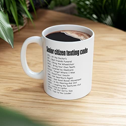 Copa para idosos - Código de mensagens de texto para idosos - Presente para mulheres e homens idosos - caneca de café em cerâmica branca