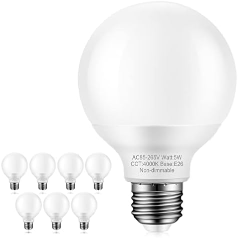 Pacote de lâmpadas de banheiro, equivalente a 60 watts, luz do dia natural, base médio e26, lâmpadas de globo LED G25 para vaidade