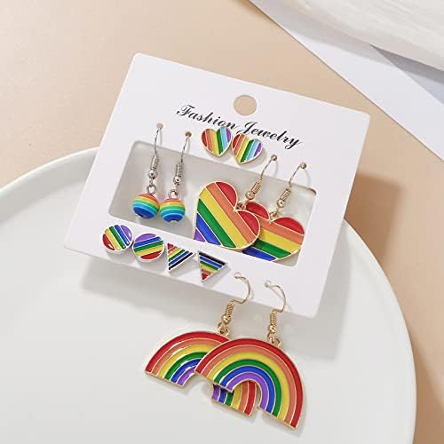 Suofrun 6 pares lgbt arco -íris brinco lésbico orgulho gay charme liga de esmalte Brincos para mulheres brincos geométricos