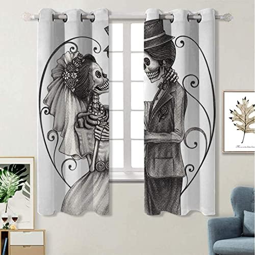 Cortinas do Dia das Mortas, Cortinas de Janelas de Arte Festivas para Meninas para Meninas Adolescentes, Cortinas de Tratamento de Janela Decoração de Casa, Drapes escurecentes para quarto da sala