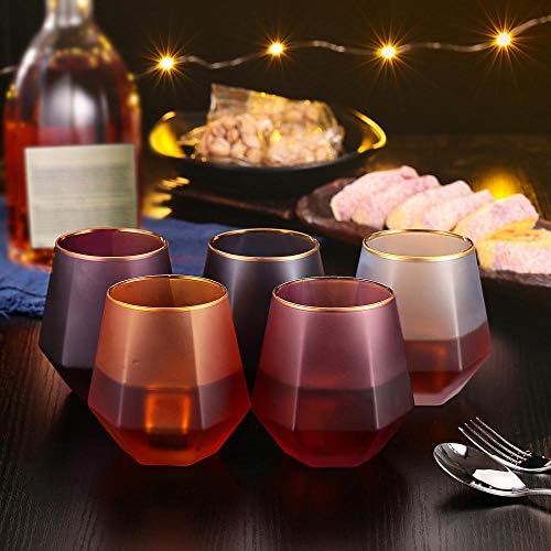 Huhuxiaowu Copos de uísque fosco, coquetéis elegantes de copos de vinho com borda de ouro hexágono para bourbon, uísque escocês, coquetéis, conjunto de conhaque de 2 -Pink -Purple_10oz