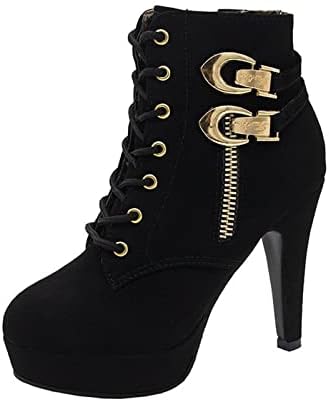 Mulher Knight Boots Fashion Zipper Fivela Lace Up Sapatos de salto alto Torno