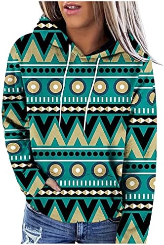 Mulheres Kinrui 2023 Sorto com capuz Capuz Asteca estampadas de moletons impressos Pullover Pullover Sweetshirts Casual Tops de