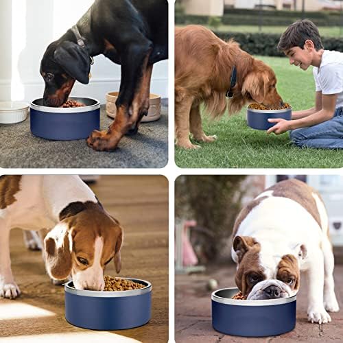 Tigela de água de cachorro premium para cães grandes médios, 64 onças grandes tigelas de cachorro pesado 1,6 libras ponderadas 304 aço