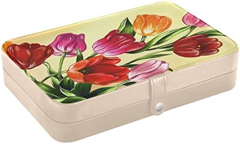 Tulipas coloridas de tulipas coloridas caixa de jóias pequenas caixa de jóias de couro de couro