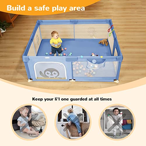 Li'l Pengyu Baby Playpen para bebês e crianças pequenas, 71 x 59 polegadas, 50 x 50 polegadas