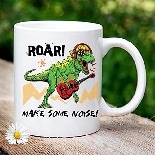 Caneca de café engraçada 11 oz dinossauros legais tocando canecas de café de cerâmica de guitarra - engraçado, sarcástico,