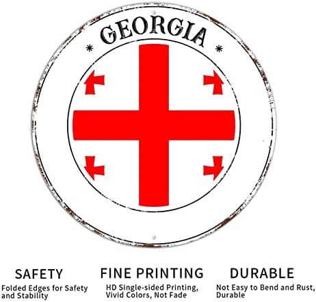 Georgia Flag Sinal de alumínio de alumínio de alumínio de alumínio de alumínio de alumínio de alumínio, decoração de parede de parede de penduramento Rust Ferridade à prova de intempéries integral Fades resistentes a metal patrióticos Sinais Georgia para Cafe Pub Bar Cozinha 9x9in