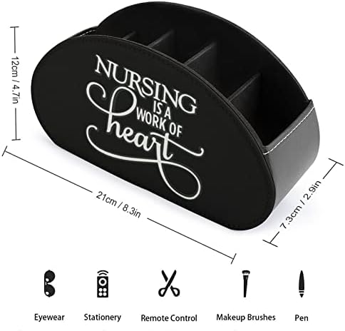 A enfermagem é um trabalho de titular de controle remoto do coração com 5 compartimentos PU Couro de couro multifuncional Caixa de organizador de desktop de caddy para TV DVD Blu-ray