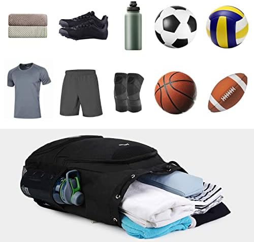 Mochila de cordão, mochila de basquete de futebol com compartimentos de sapatos e bola e saco de bolsa de ginástica molhada para homens