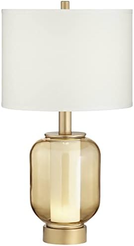 Possini Euro Design Sophia Modern Table Lamp 28 de altura com Led Nightlight Warm Brass Champagne Glass Off White Drum Somb