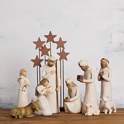 Willow Tree Nativity Starter Figures com os três wisemen mais estrelas de metal, conjunto de 10 peças