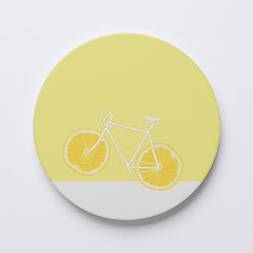 Bicicleta de limão, decoração de casa de joyride, montanha-russa de cerâmica única, montanha-russa de bebidas circular individual de 4 polegadas, cortiça sem deslizamento, protege as superfícies, expresse seu estilo.