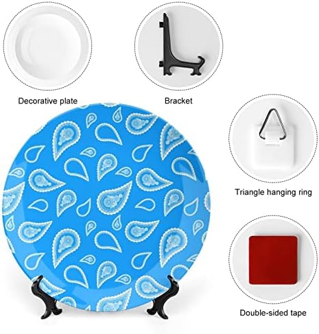 Blue Paisley Bone China Placa decorativa com stand Home Wobble-Places Placas de sobremesa Placas domésticas Presente 10 polegadas