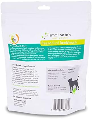 Pets Smallbatch Pets Premium Lamel Lamb Heart Treats para cães e gatos, 3,5 oz, feitos e adquiridos nos EUA, ingrediente único, criando