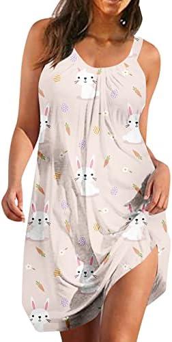 Vestido de Páscoa CGGMVCG para mulheres Summer Summer Sleesess Bunny Egg Tank Print Tank Mini Dress Strappy Casual Moda
