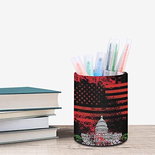 Washington e USA Flag Titular de caneta estampada Copo lápis para o suporte do escova de maquiagem do organizador de mesa para o escritório da sala de aula em casa