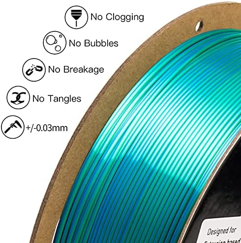Filamento de cor dupla interior - verde a azul Alterar filamento - Filamento de duas cores PLA de seda PLA 3D 1,75 mm - Precisão dimensional