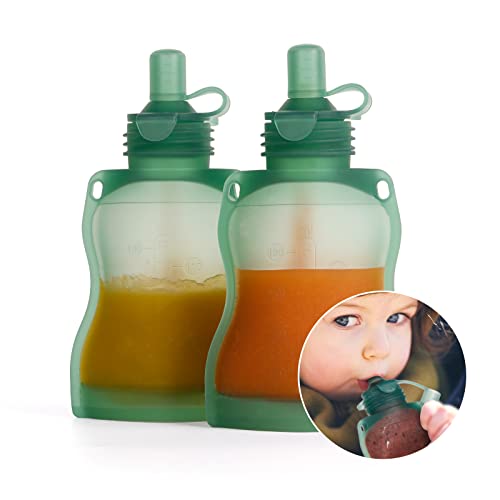 Haakaa Silicone Recilabilable Comida de bebê com comida orgânica caseira para bebês/crianças pequenas/crianças, 2 pacote 4 oz, verde