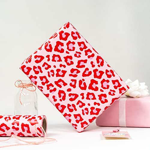 Papel de embrulho reversível WrapAholic - Mini Roll - 17 polegadas x 33 pés - Design de impressão de leopardo rosa quente para aniversário, feriado, chá de bebê