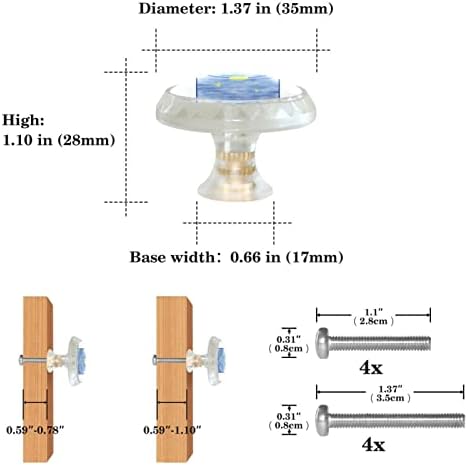 Botões de gabinete de oryuekan, conjunto de 4 armários de armário e gaveta puxa hardware, botões para armários e gavetas, desenho animado Night Night Starry Sky Moon