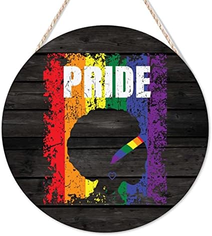 Arupkeer Welcome Sign LGBT PRIDE ROUNTO DE MADEIRA SIGN RUSTIC RAINBOW MULHERM MULHERES LESBIAN SILH