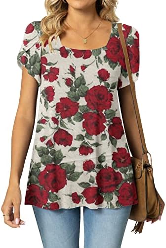 Camisas de primavera e verão para mulheres tops casuais de impressão de colarinho de pétal