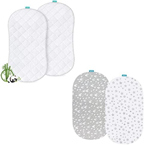 Colchão de berço de bambu e lençóis de berço de algodão adequados para o colchão graco sense2snooze bassinet, 2 pacote, cinza e branco