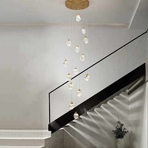 Lustres de cristal de 14 luzes Waluin, lustres de chuva grandes para lustres de luminária de teto alto, iluminação de escada em espiral