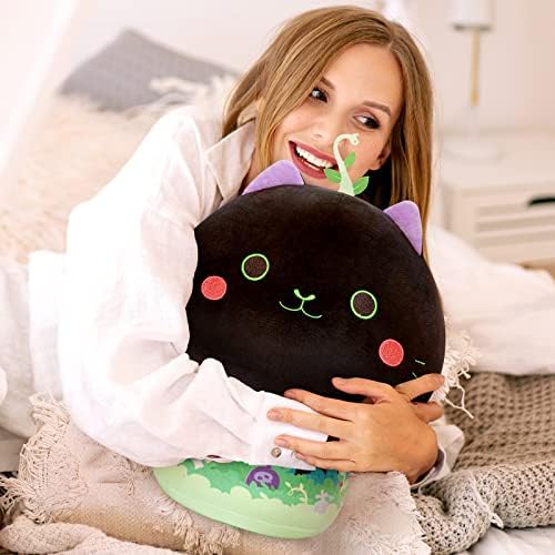 Mewaii 8 polegadas Cogumelo Black Cat Plelow Pillow + Gift Sacols com Black Handle Gift for Girls meninos