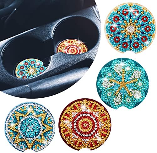 Monta de pintura de diamante de 4 pacote kits de pintura de diamante Diy Mandala com Gem Anti Slip Slip Slipfroof Chofs Diamond Art Coasters Bling Crystal Cork Mat Arts and Crafts for Adults Kid Supplies para iniciantes