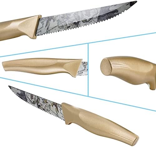 Facas de bife, faca de bife premium conjunto de 6, falhas de talheres de lâmina de aço inoxidável de aço inoxidável