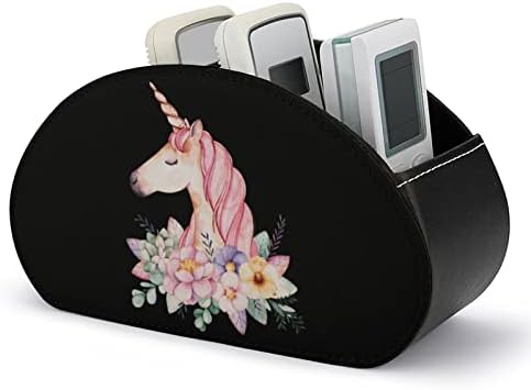 Unicorn Floral Floral Leather Remote Control Titulares Caixa de armazenamento da mesa de moda com 5 compartimento