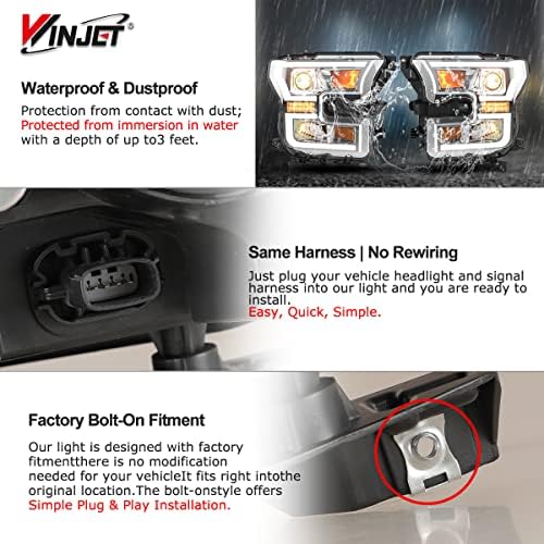 Montagem do farol de WinJet LED para 2015-2017 Ford F-150 com sinal de volta LED e DRL, lâmpada de cabeça para 2017-2020 Ford F-150 Raptor Modelo com High & Bax