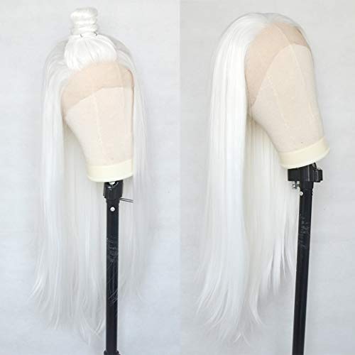 Luwigs Platina Platina White Synthetic Lace Front Wigs Long Silky reta White resistente a calor Perucas de substituição para a festa