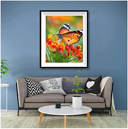 Xiyuekissu diamante kits de pintura, insetos de borboleta em flores florais laranja primavera tinta natural do verão por números