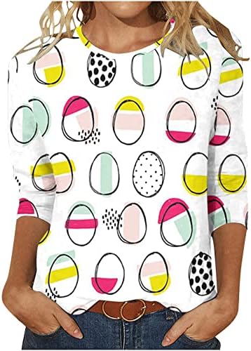 Mulheres felizes camiseta de páscoa 3/4 manga fofa ovos de coelho tees gráficos Bloups Plus Tamanho Pullovers para meninas adolescentes
