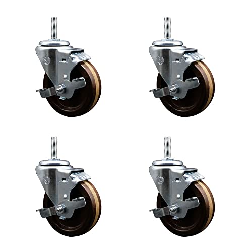 Alta temperatura fenólica giratória giratória conjunto de giro de 4 W/3 x 1,25 Rodas marrons e hastes de 3/4 - inclui 4