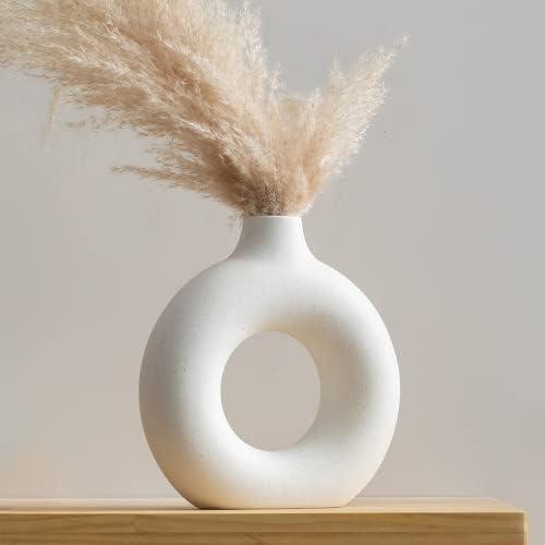 Vasos de cerâmica para decoração de casa, decoração minimalista, vaso para grama pampa, vaso branco de 9 polegadas, vaso de