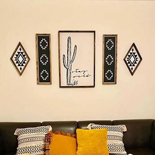 Desert Cactus Decoração de parede de madeira boho sudoeste da parede minimalista pendurada em enquadrada obra de arte em preto