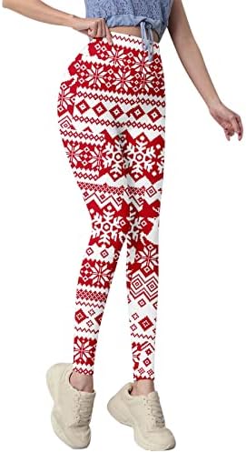 ZDDO Feminino de ioga feminina Ponta de ioga High Workout Leggings Leggings Xmas Rena Print Print Tummy Control Graphic Yoga