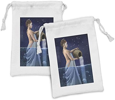 Astrologia Astrologia de Ambesonne Conjunto de bolsas de 2, Aquarius Lady com balde na água do mar Sina Saturno Mystry