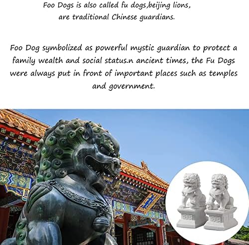 Estátua de cão foo de tamanho grande, par de leões guardiões, estátuas de pedra asiática feng shui decoração para decorações de casa, cinza, 18 cm/7inch