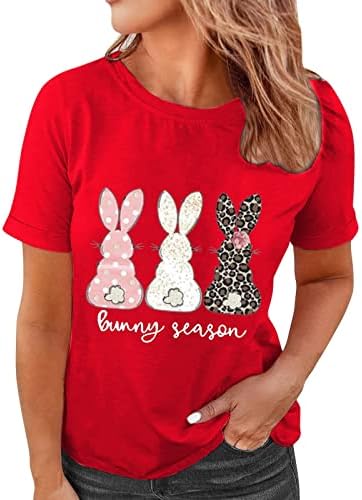 Bunny de Páscoa feminina Tops de letra engraçada Carteira impressa Camiseta gráfica Loose Crew pescoço Blusa de manga curta camiseta